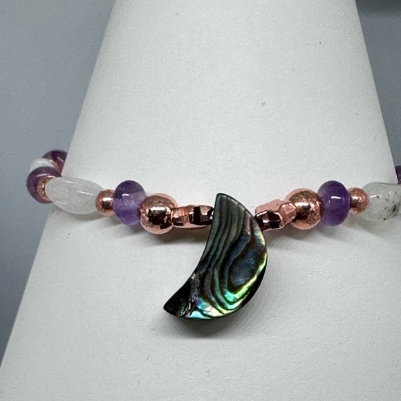 Abalone moon Amethyst rainbow moon stone bracelet stretchy handmade - Picture 11 of 12